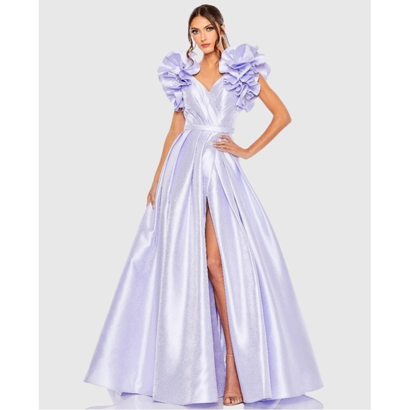 Max Duggal 20522 Flutter Sleeve V-Neck Slit Ballgown Size 12 NWT Periwinkle
